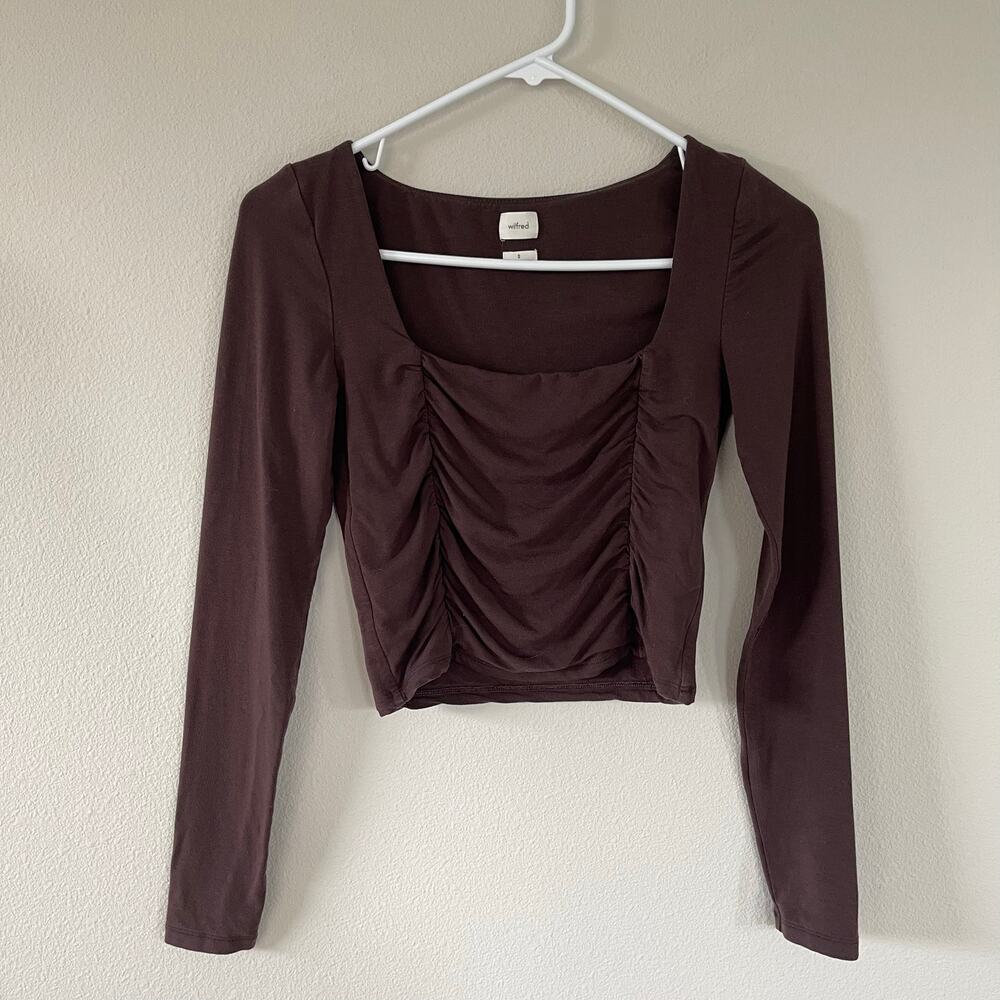 Wilfred Brown Lydia Ruched Square Neck Top Aritzia